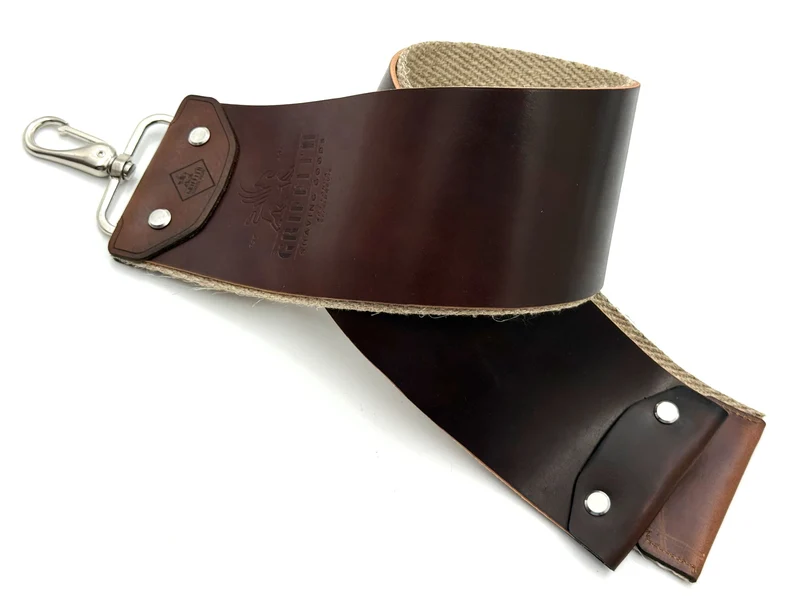Griffith Shaving Goods Shell Cordovan & Flax Linen - 3 Inch Wide Barber Style Razor Strop