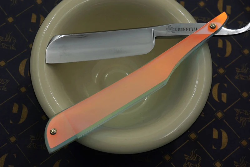 Griffith 13/16 Silver Steel Full Hollow Blade - Iridescent Acrylic Scales Artisan Straight Razor - Shave Ready