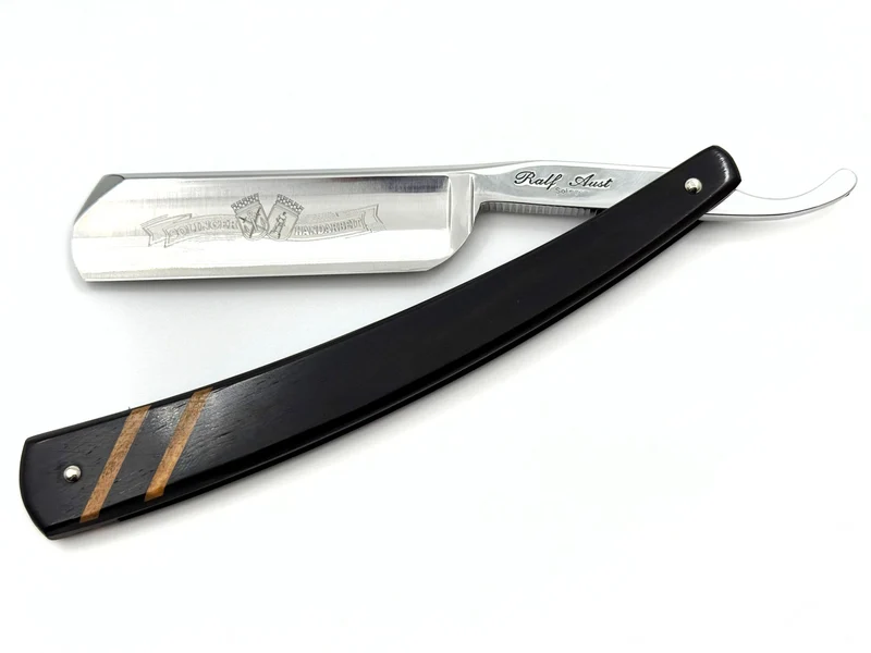 Ralf Aust 6/8 Blade with American Tip & Ebony Scales with Olive Inlay Full Hollow Solingen Straight Razor