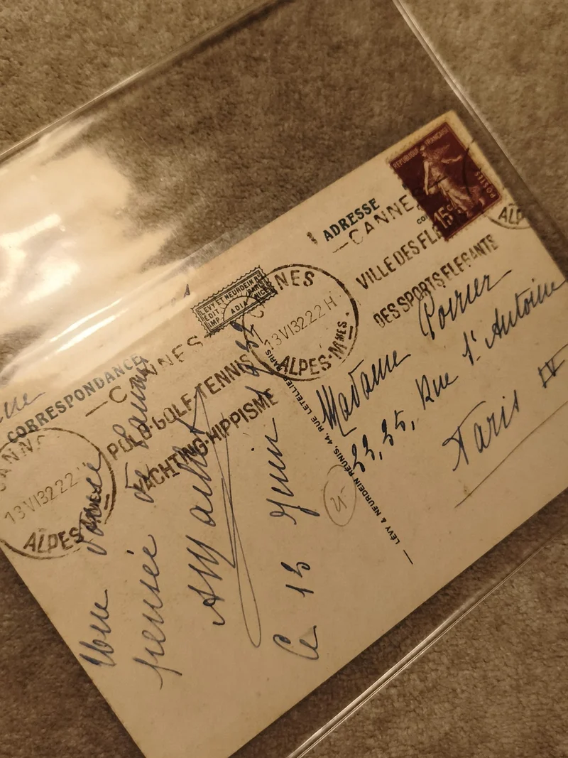 Carte postale oblitérée Cannes 1932 timbre 15c Semeuse Philatélie (Ref 27)