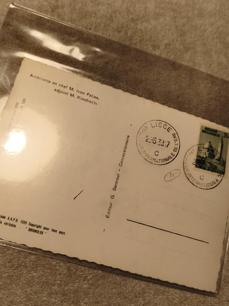 Carte postale Belgique 1939 oblitérée Liège, timbre 35c, éditeur Santrouil