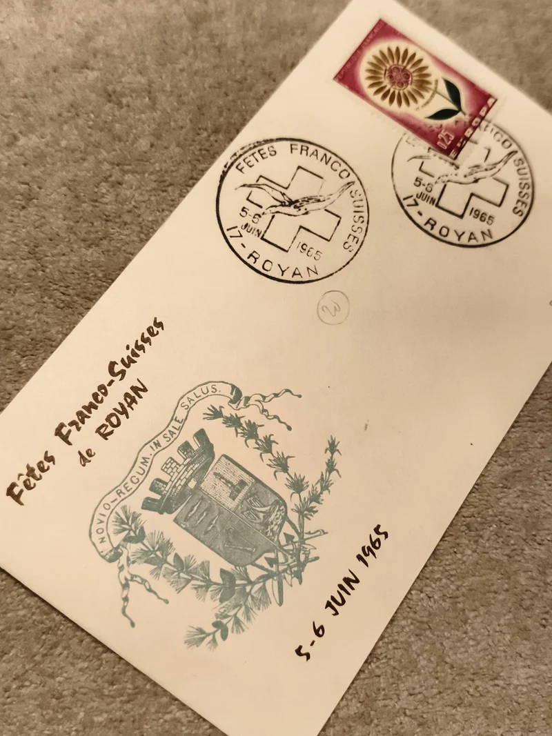 Lettre 1er jour Fêtes Franco-Suisses Royan 1965 oblitération philatélie (Ref 27)