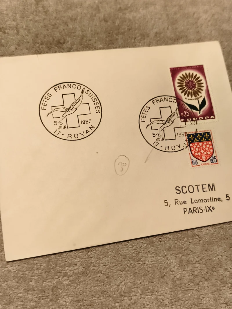 Lettre FDC Fêtes Franco Suisses 1965 Royan timbres Europa SCOTEM Philatélie