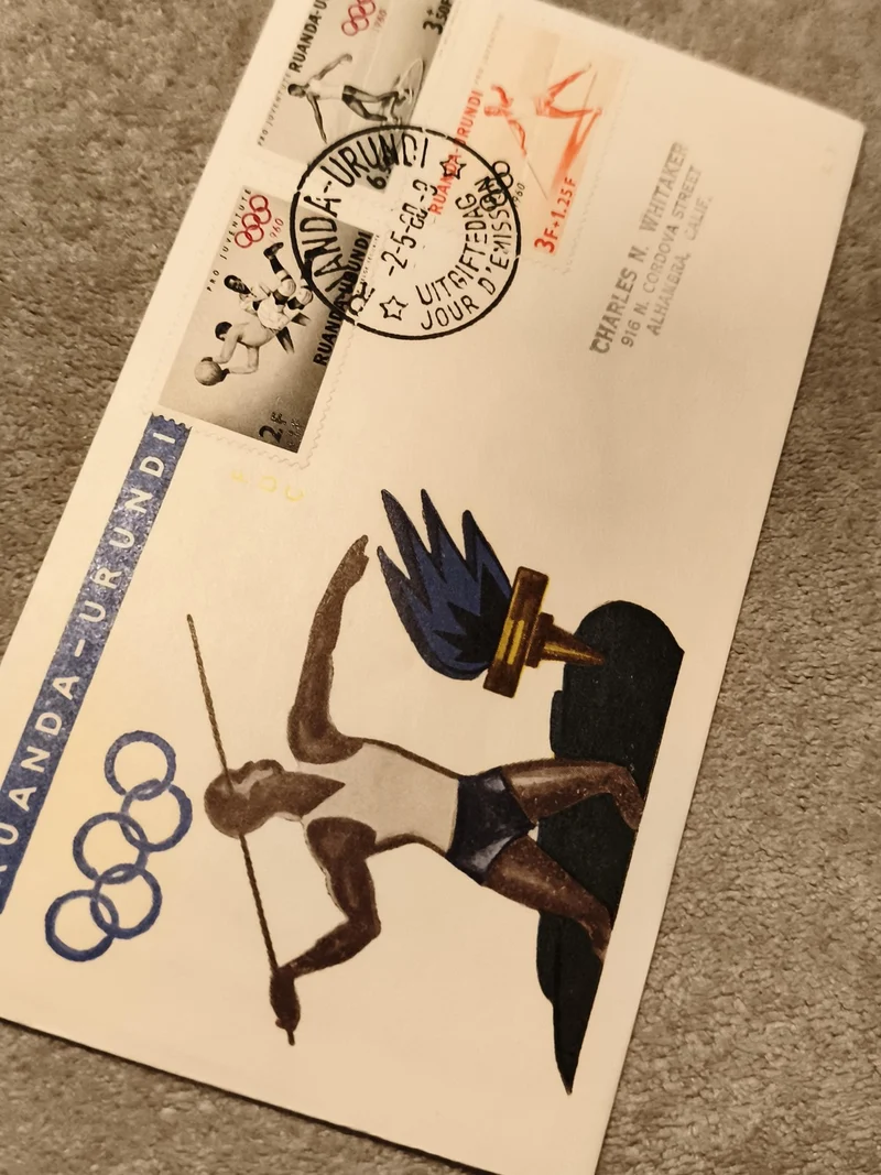 Lettre Premier Jour Rwanda JO 1968 athlétisme timbres olympiques philatélie
