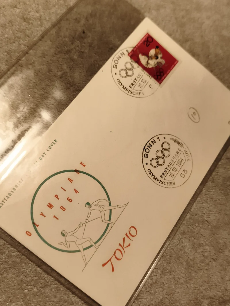 Lettre Premier Jour Olympiade 1964 Tokyo, cachet Bonn, timbre JO escrime