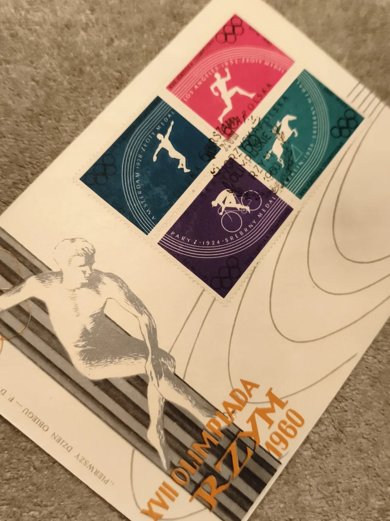 Bloc de timbres Olympiade Rome 1960 Pologne oblitéré philatélie sport (Ref 27)