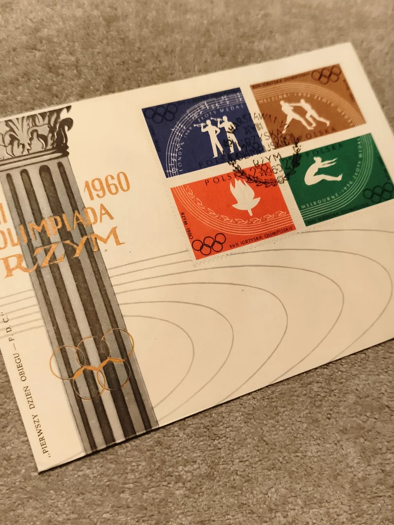 Lettre FDC JO Rome 1960 timbres Pologne Olympiade cachet philatélie (Ref 27)