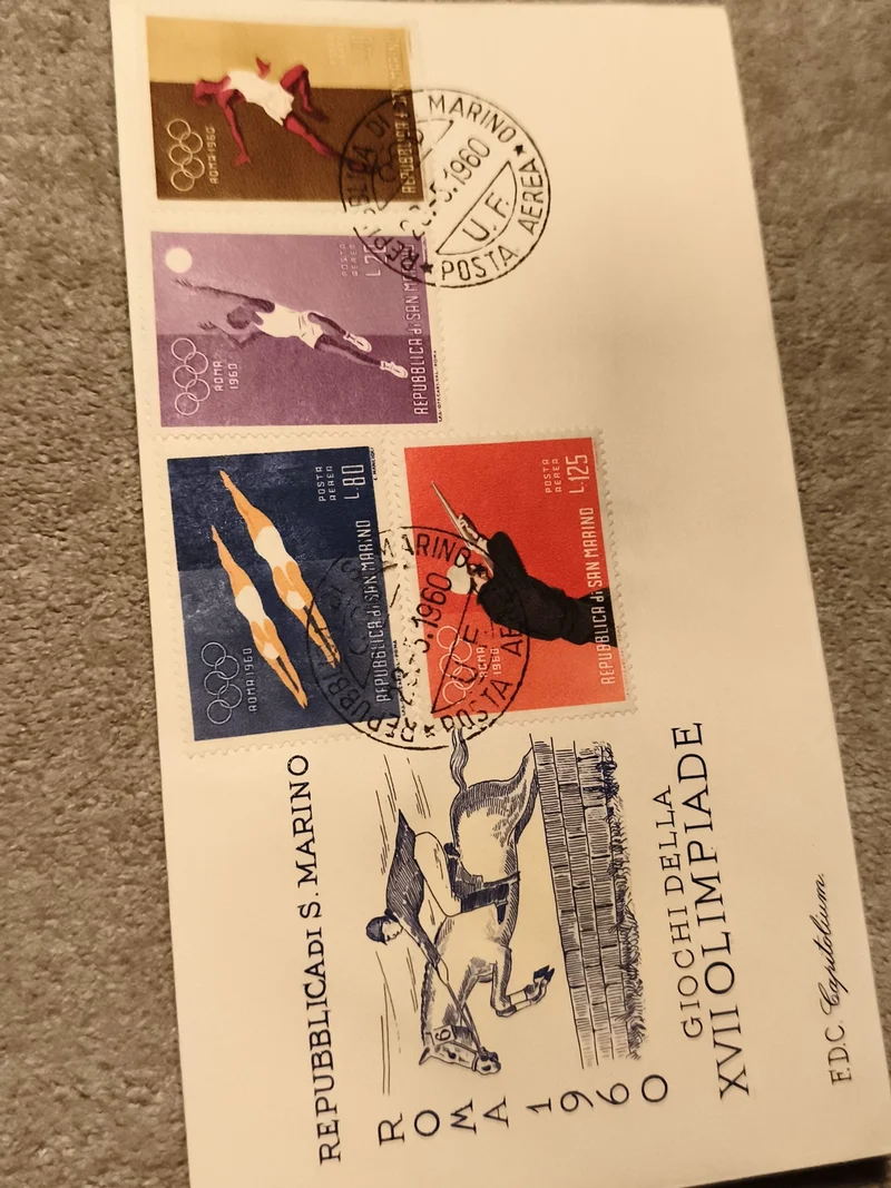 Lettre FDC Jeux Olympiques Rome 1960 San Marino timbres sport obliteration