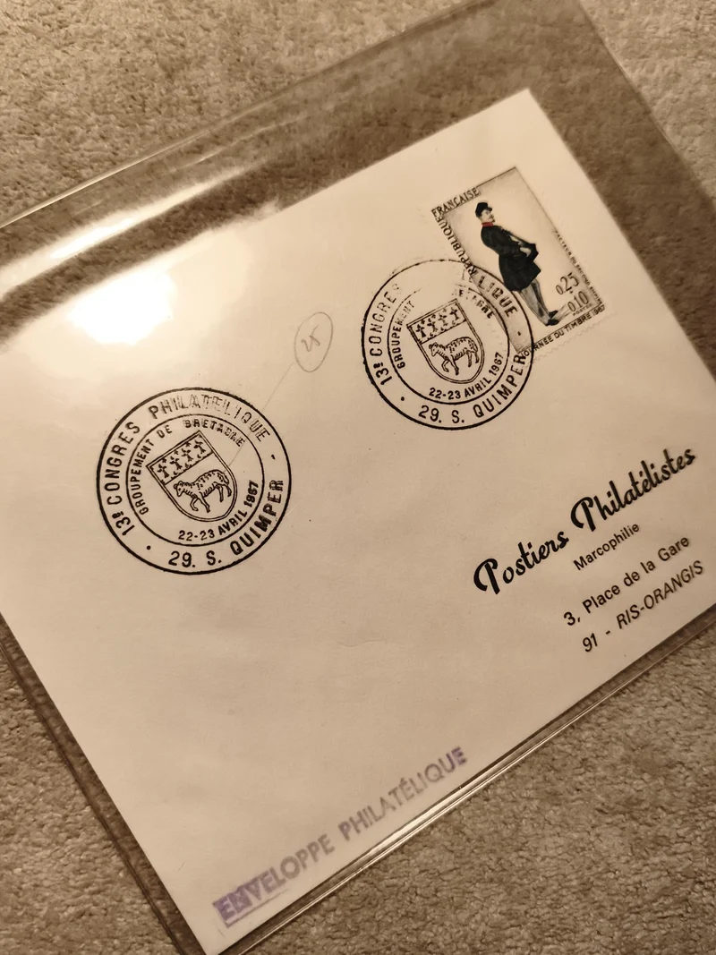 Lettre premier jour 13e Congrès Philatélique Quimper 1967 enveloppe timbrée