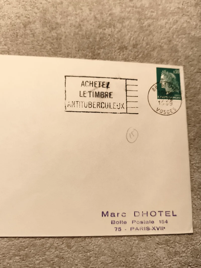 Lettre oblitérée Marianne 0,30 F 1969 Vosges cachet antituberculeux philatélie (