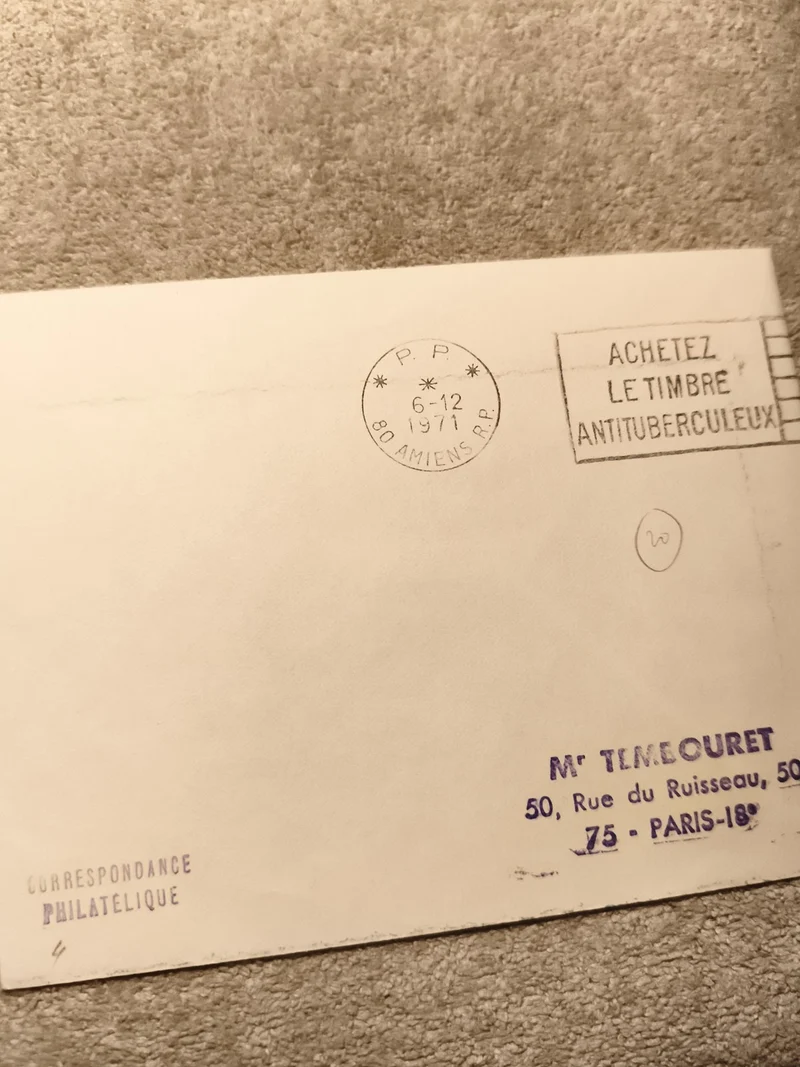 Lettre philatélique oblitérée 1971 Amiens Paris cachet antituberculeux