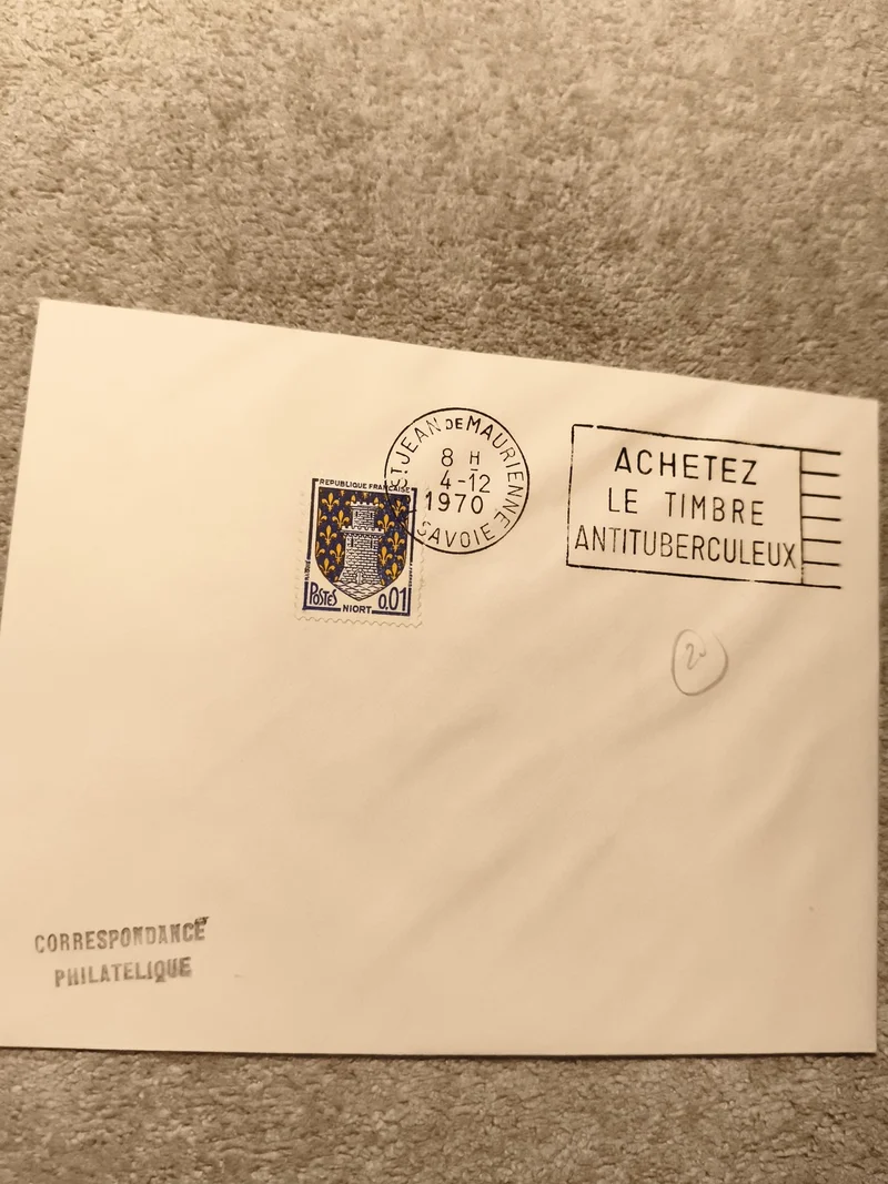 Lettre philatélique oblitérée 1970 Niort blason Savoie St-Jean-de-Maurienne