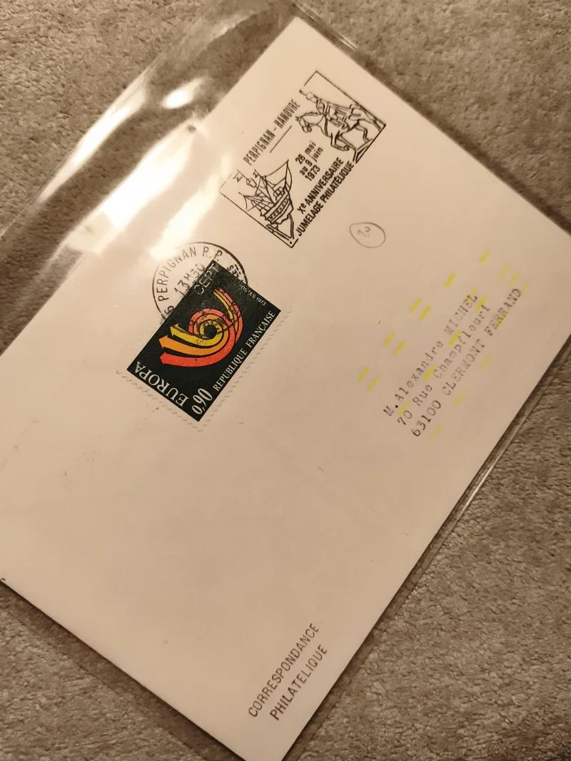 Lettre philatélique Perpignan 1979 timbre Europa 0,90 F oblitération jumelage