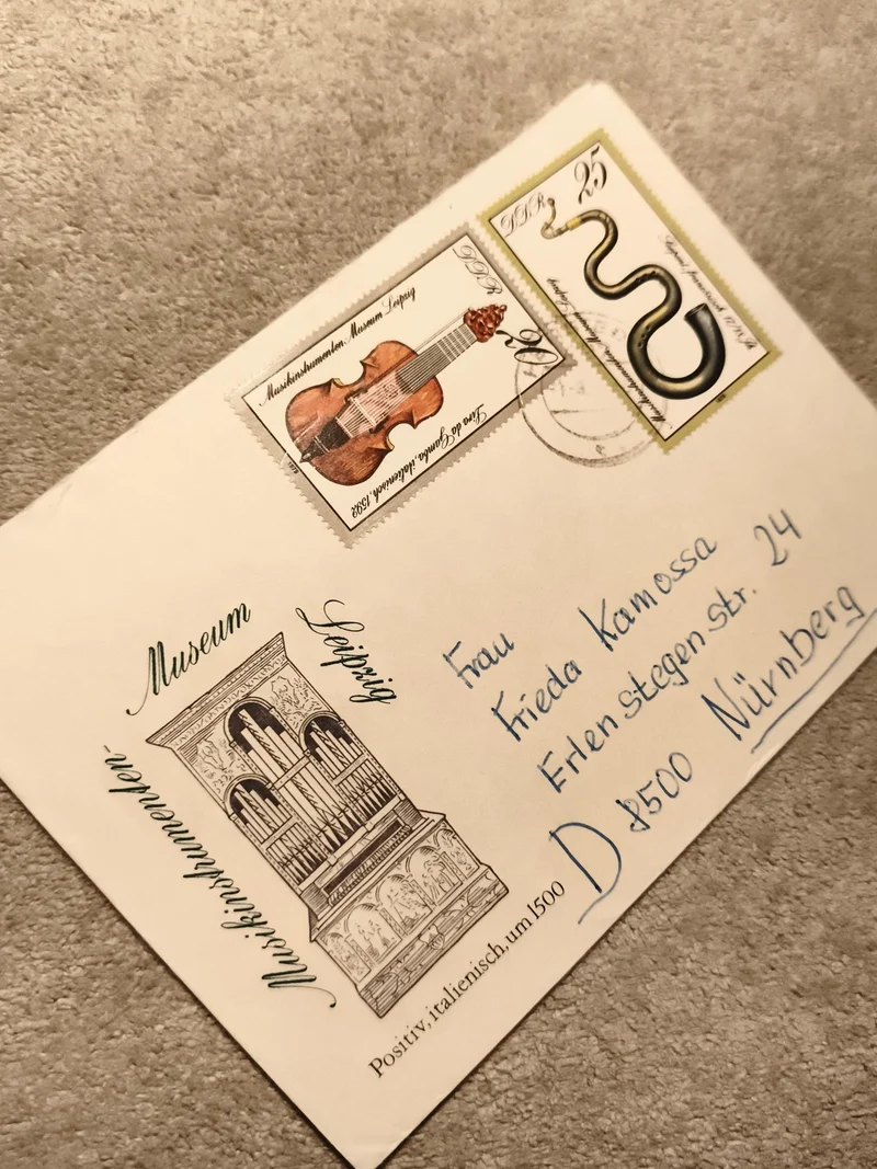 Lettre affranchie DDR Museum Leipzig instruments timbres musique philatélie (Ref
