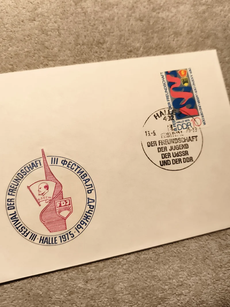 Lettre 1er jour Festival amitié Halle 1975 DDR FDC timbre cachet philatélie (Ref