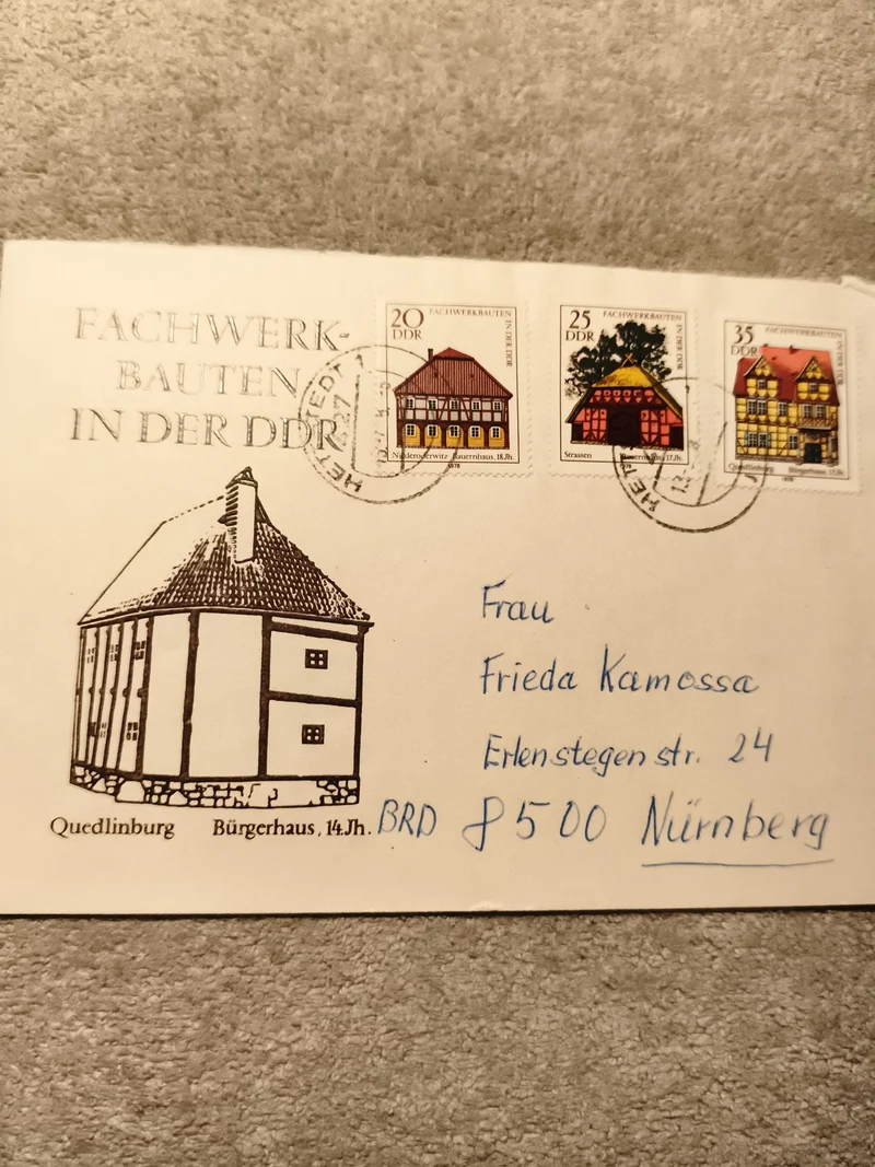 Lettre affranchie DDR Fachwerkbauten 3 timbres architecturaux oblitérés (Ref 9)