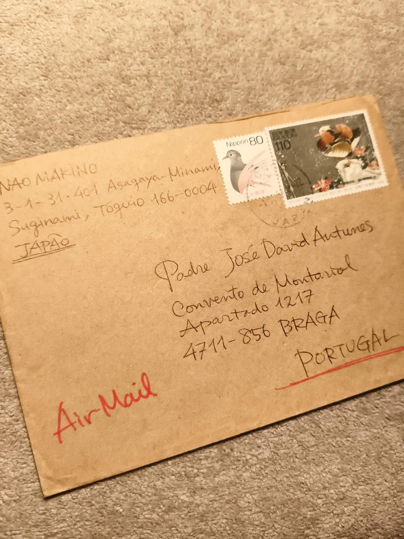 Lettre affranchie Japon Portugal timbres oiseaux Air Mail philatélie (Ref 9)
