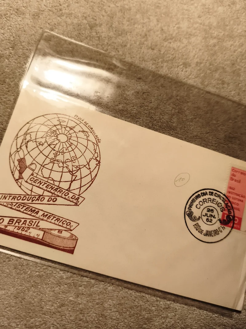 Lettre premier jour Brésil 1962 système métrique cachet Rio philatélie (Ref 9)