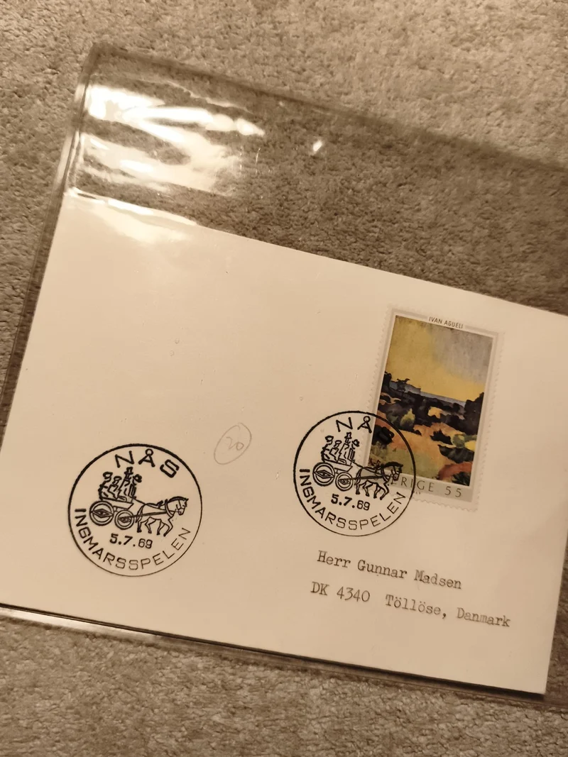 Lettre 1er jour Suède 1969 Nås Ingmarsspelen timbre Ivan Aguéli philatélie (Ref
