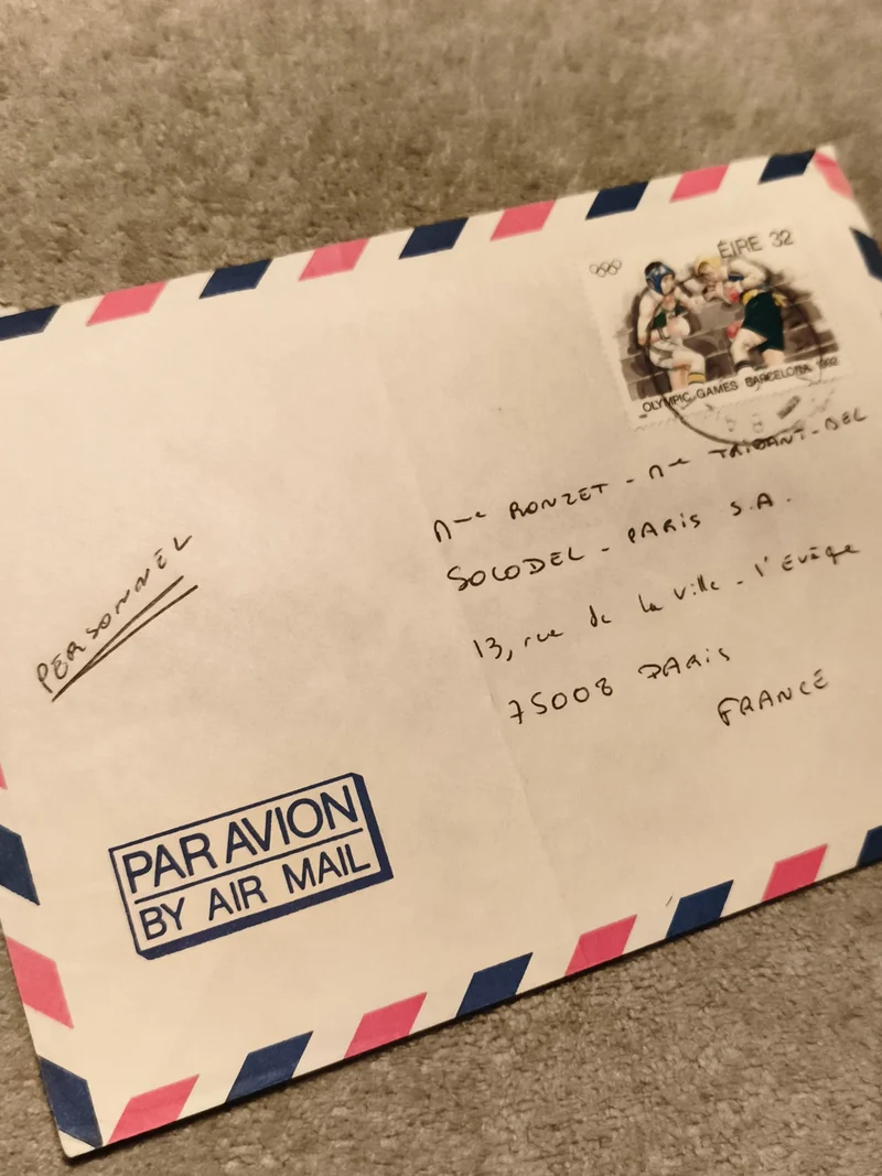 Lettre avion affranchie timbre EIRE 32 JO Barcelone 1992 Par Avion philatélie (R