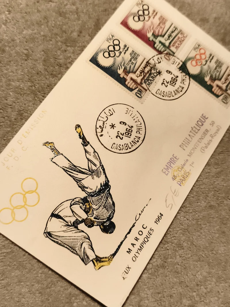 Lettre premier jour Maroc JO 1964 Judo timbres olympiques Casablanca philatélie