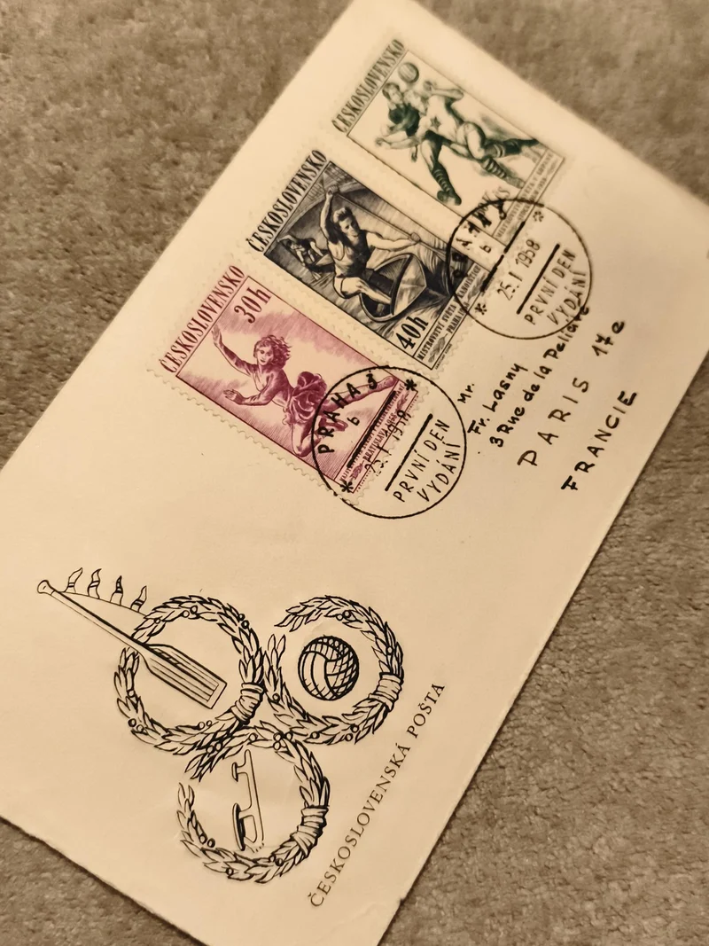 Lettre affranchie Tchécoslovaquie 3 timbres sportifs oblitérés ČESKOSLOVENSKO
