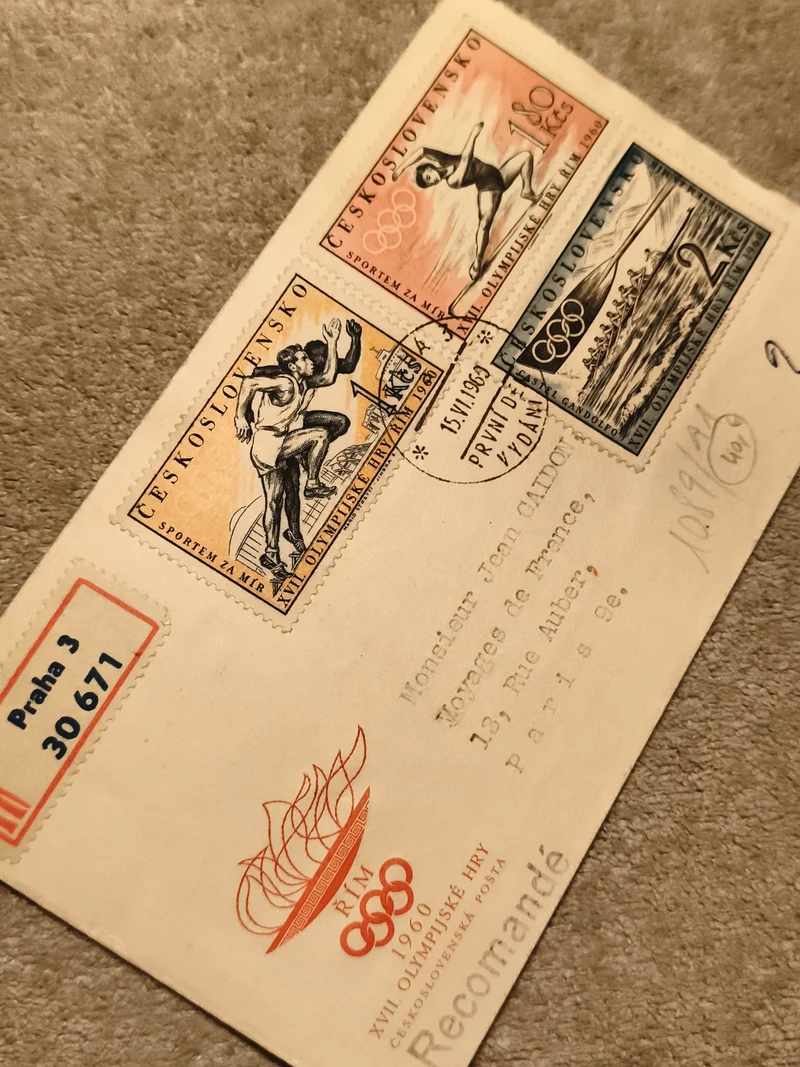 Lettre premier jour Rome 1960 Jeux Olympiques Tchécoslovaquie affranchissement s