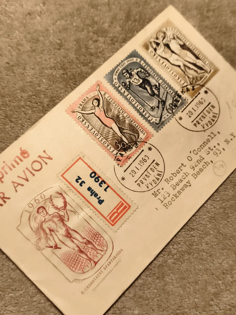 Lettre affranchie Tchécoslovaquie 1960 Spartakiada, 3 timbres sportifs, oblitéré