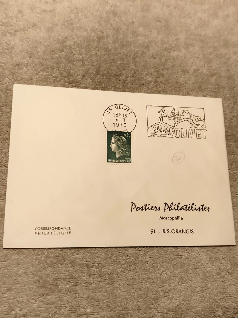 Lettre premier jour Olivet 1970 Marianne timbre 30c Poste philatélique (Ref 27)
