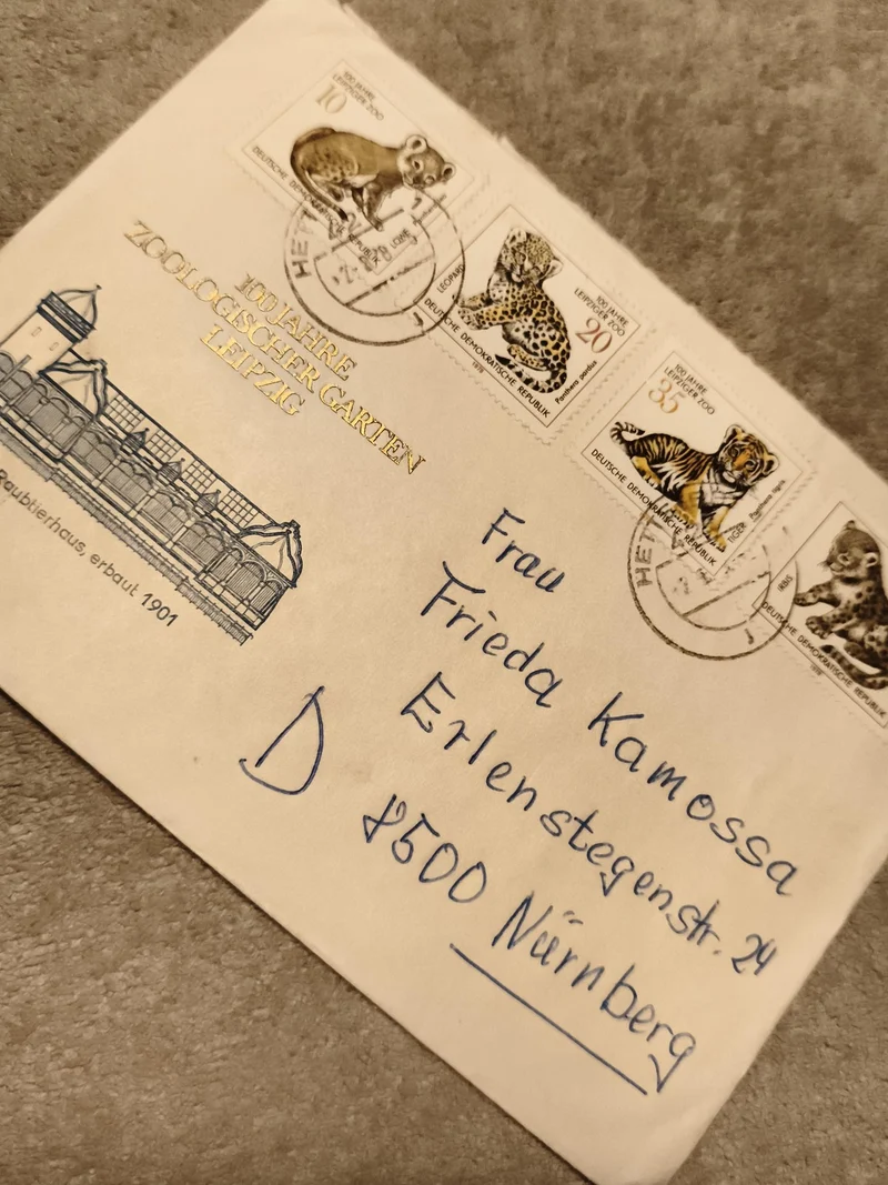 Lettre premier jour DDR Leipzig Zoo timbres animaux fauves enveloppe philatélie