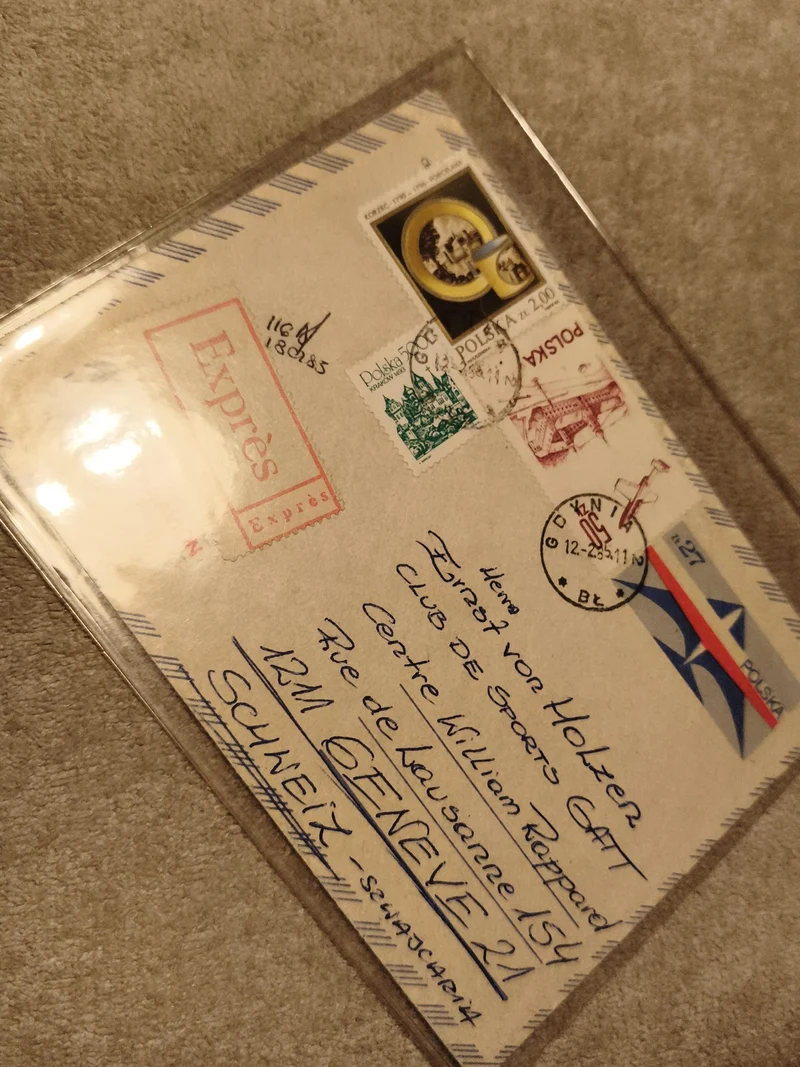 Lettre exprès affranchie timbres Pologne Express cachet Genève philatélie (Ref 2