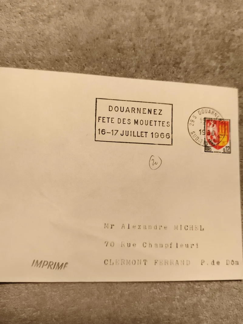 Lettre oblitérée Douarnenez 1966 Fête des Mouettes cachet philatélie timbre