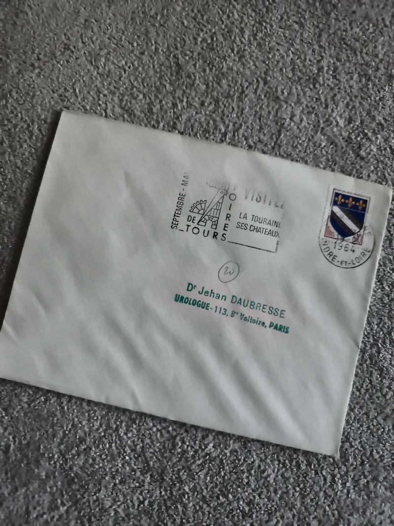 Lettre oblitérée Tours 1964 timbre blason Indre-et-Loire philatélie (Ref 27)