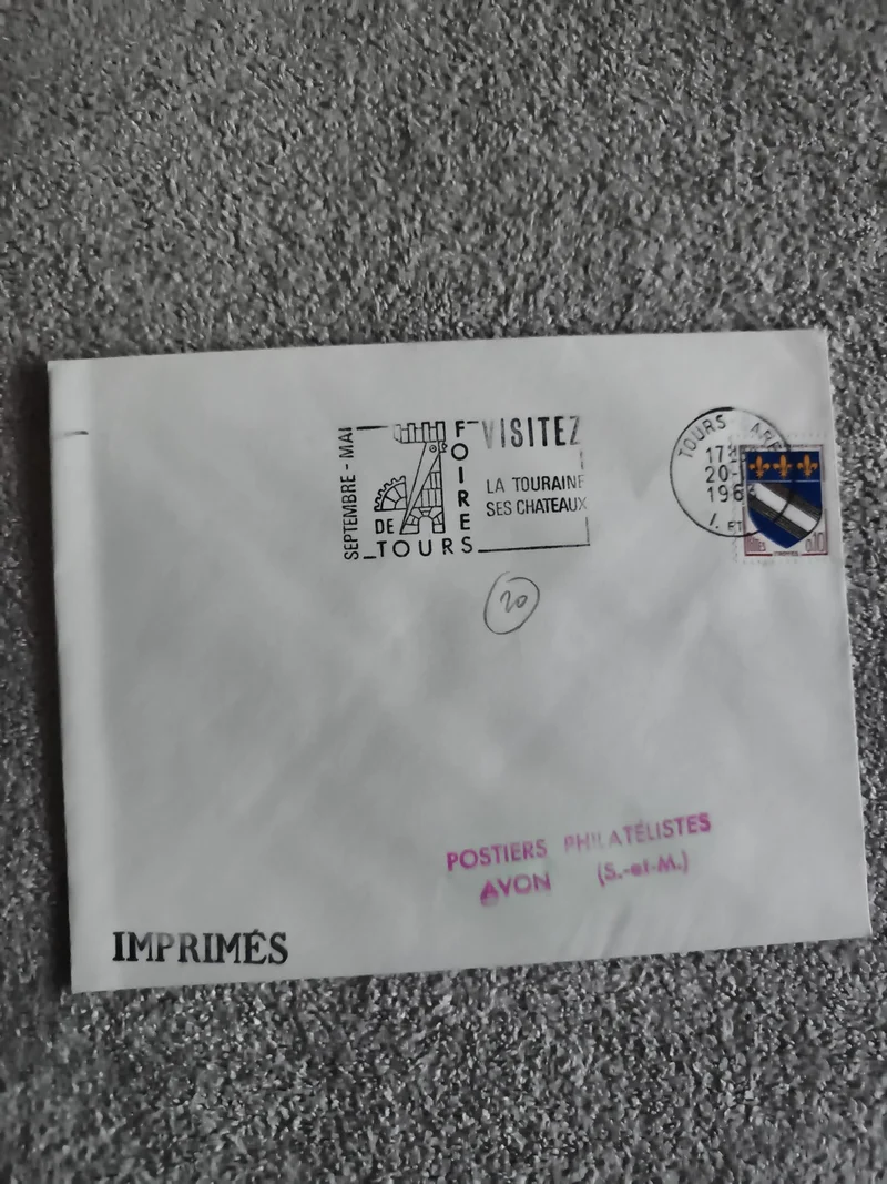 Lettre philatélique Foires de Tours 1968 blason timbre imprimés Avon (Ref 27)