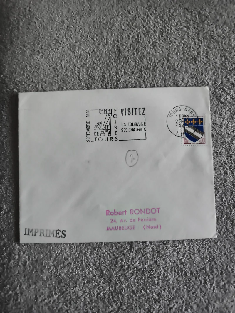 Lettre imprimés oblitérée Tours 1974 timbre blason, cachet Foire Touraine (Ref 2