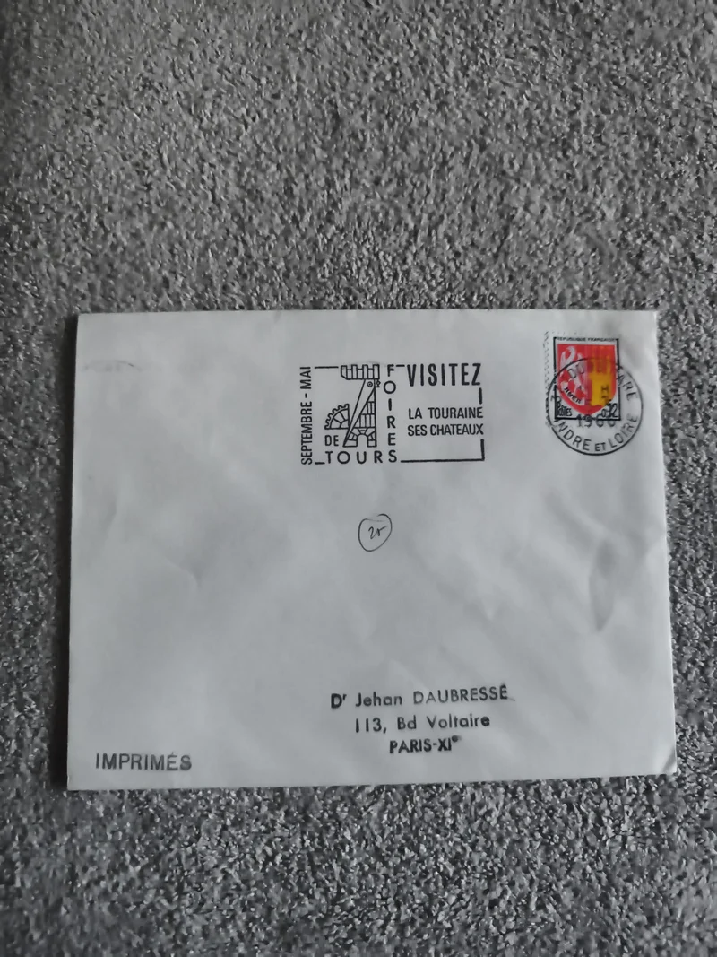 Lettre oblitérée Foire de Tours 1941 imprimés, cachet Indre-et-Loire philatélie