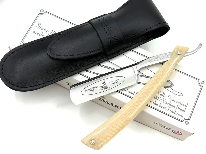 Thiers Issard 6/8 "Smart Razor" Engraved Spine & Etched Blade Juma Scales - Full Hollow Straight Razor