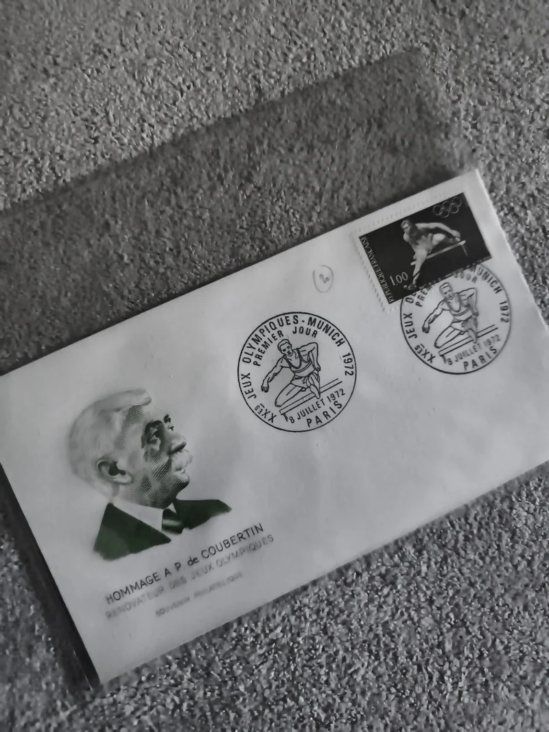 Lettre premier jour Jeux Olympiques 1972 Hommage Coubertin timbre Paris philatél