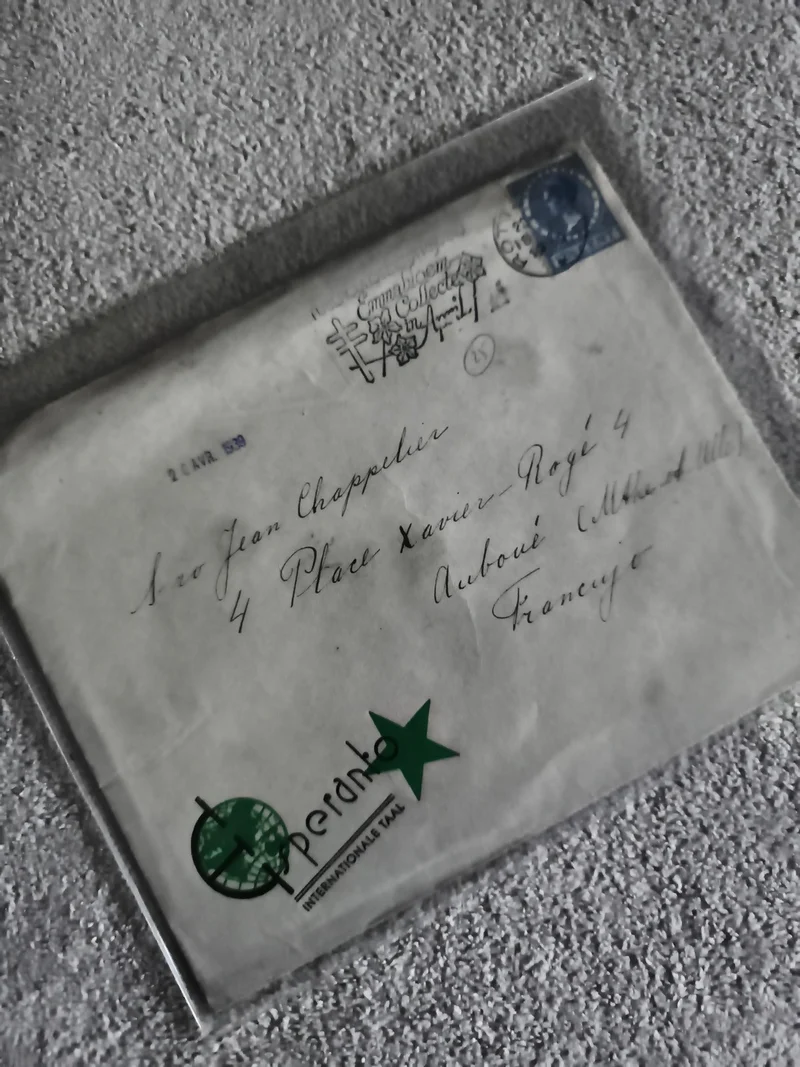 Lettre ancienne oblitérée France Esperanto timbre bleu cachet postal philatélie