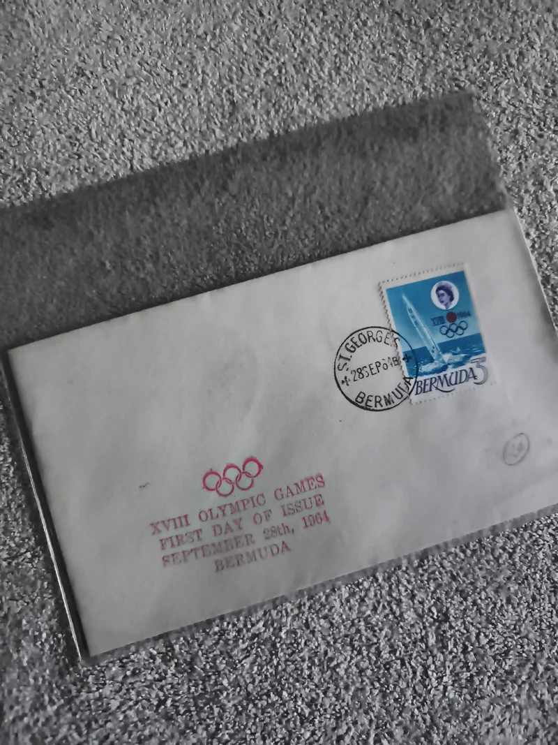 Lettre premier jour Jeux Olympiques 1964 Bermudes timbre voilier philatélie (Ref