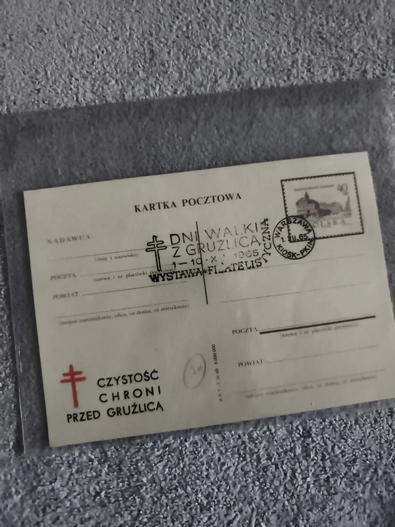 Carte postale philatélie Pologne 1965 lutte tuberculose timbre cachet