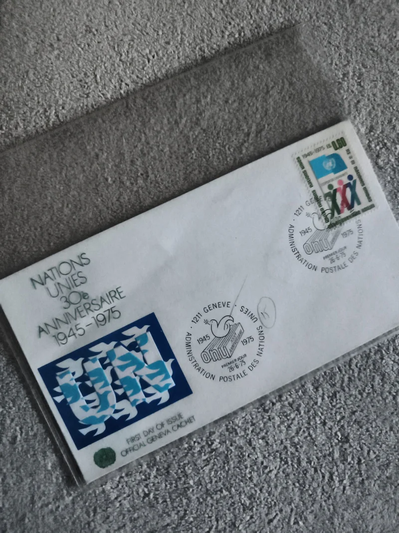Lettre Premier Jour ONU 30e anniversaire 1945-1975 Genève cachet philatélie (Ref