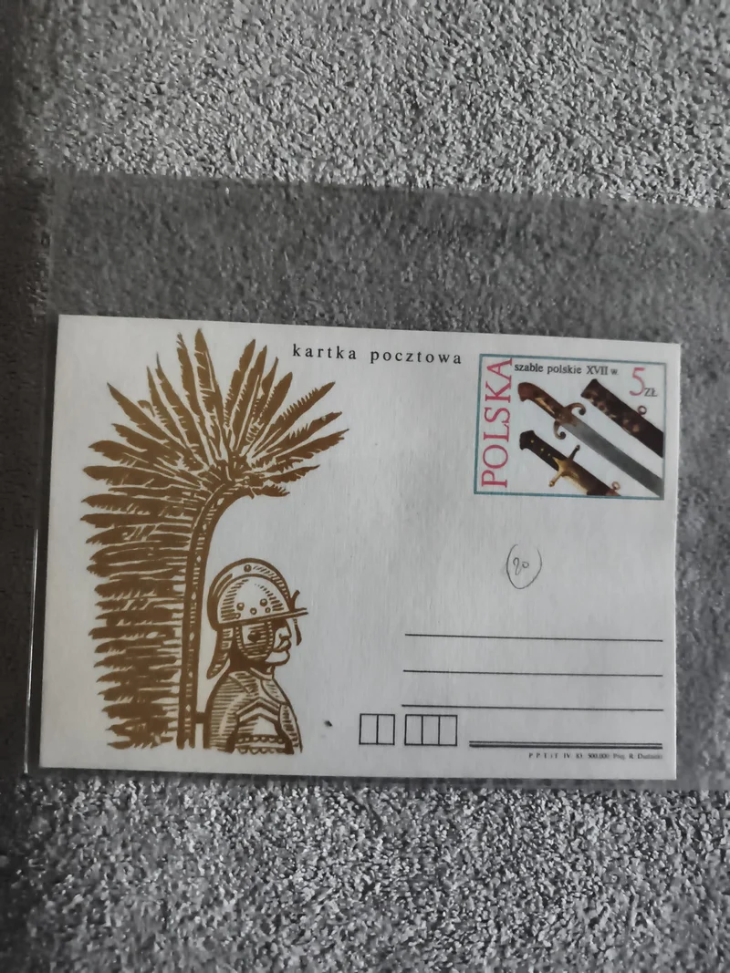 Carte postale Pologne Hussard timbre sabres XVIIe POLSKA philatélie (Ref 27)