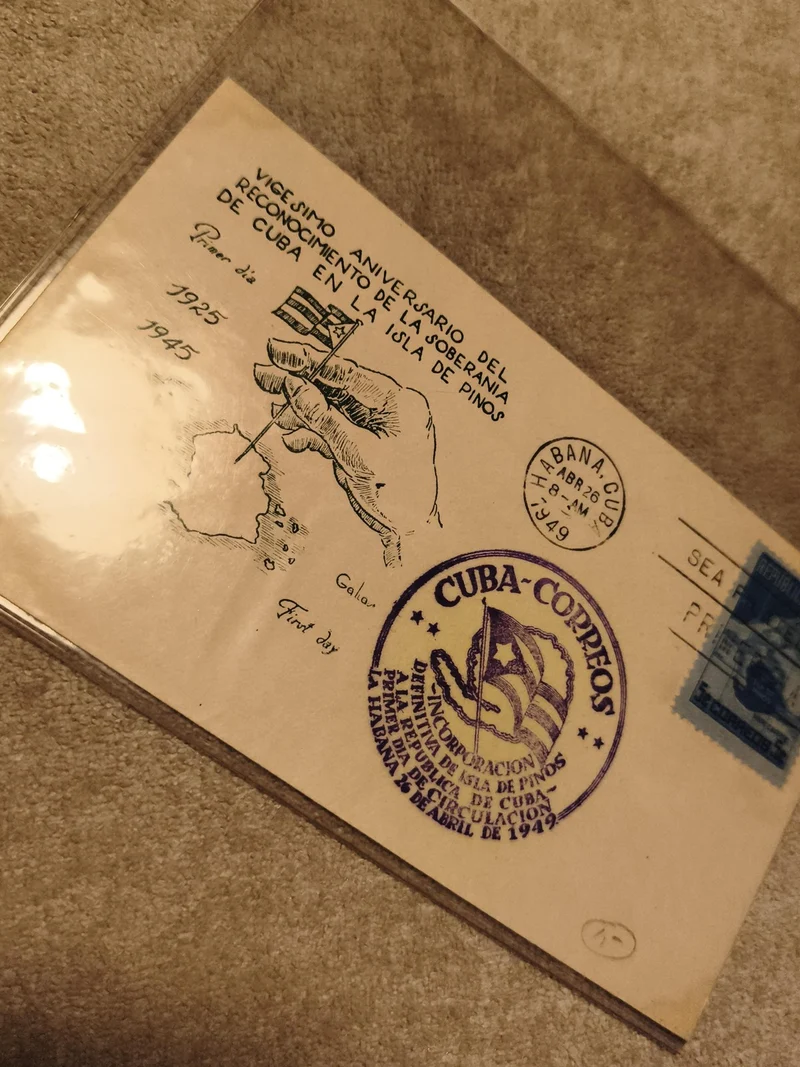 Lettre Premier Jour Cuba 1949 Isla de Pinos timbre cachet commémoratif philatéli