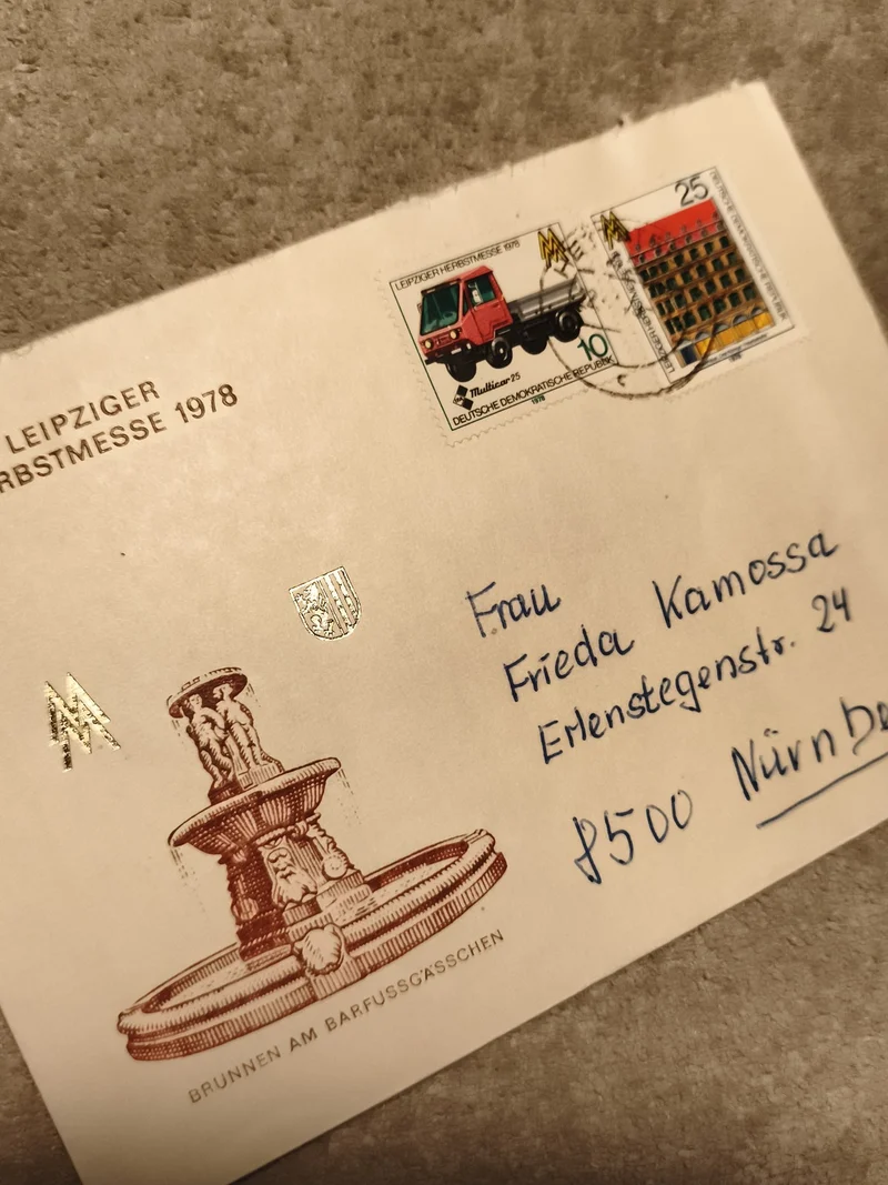 Lettre Leipzig 1978 affranchie DDR timbres Multicar fontaine Barfussgässchen (Re