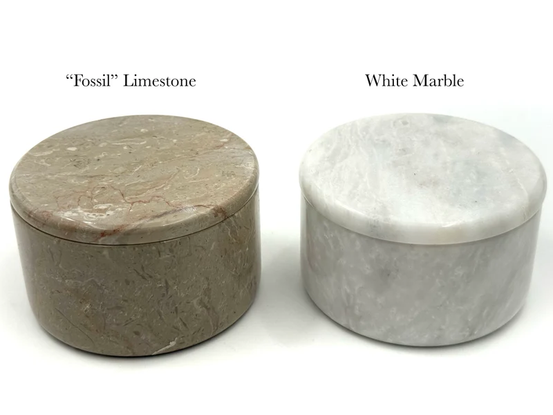 Fossil Limestone or White Marble Stone Shaving Bowl with Lid