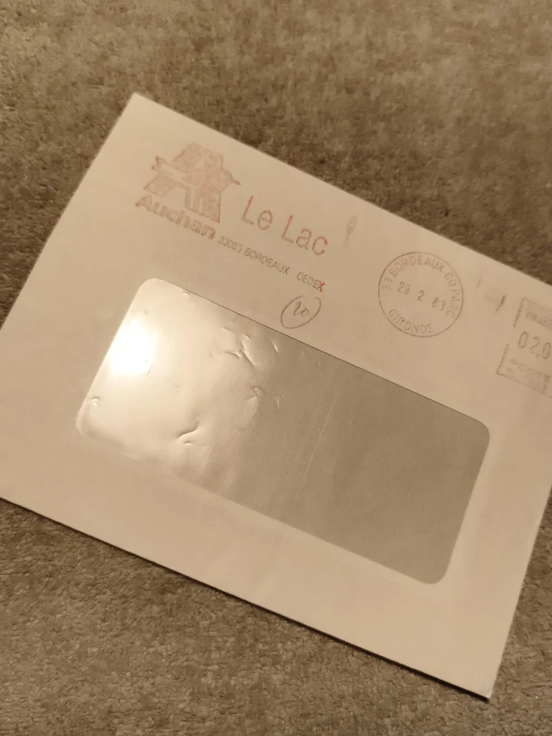 Lettre commerciale Auchan Le Lac 1983 cachet Bordeaux philatélie (Ref 27)