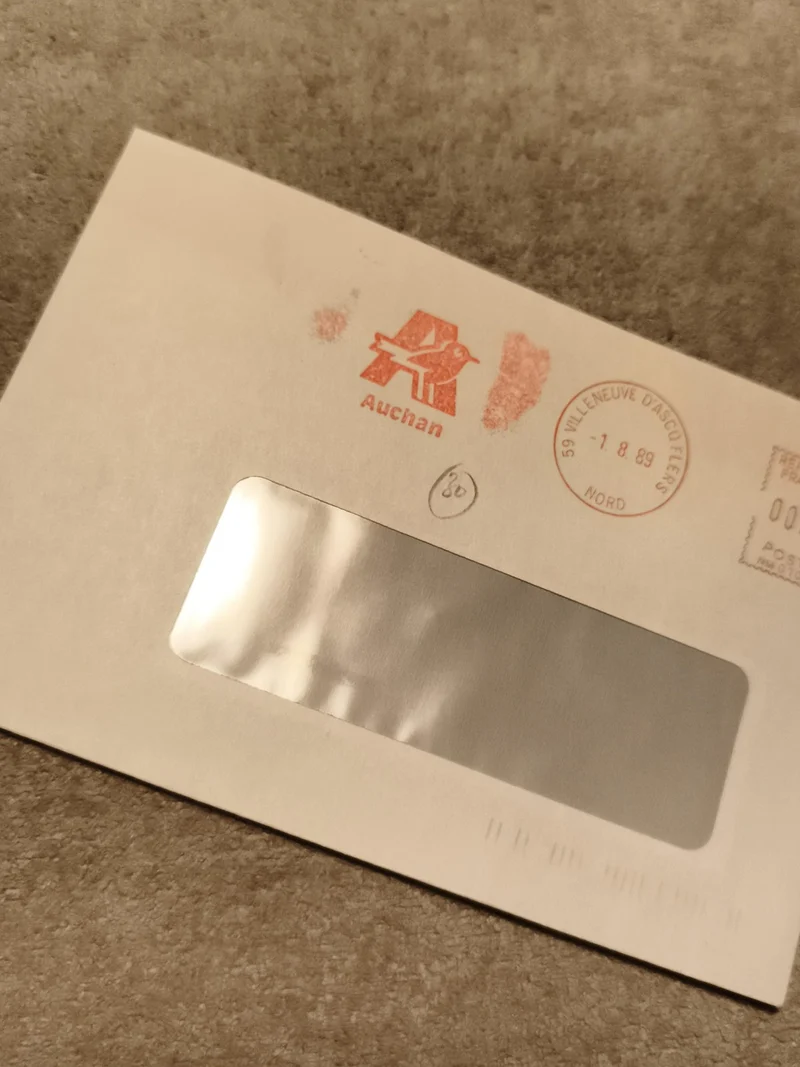 Lettre commerciale Auchan 1989 fenêtre, cachet Villeneuve d’Ascq philatélie