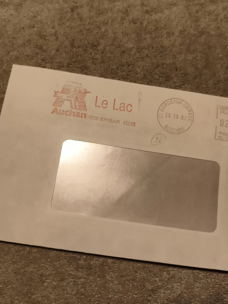 Lettre commerciale Auchan Le Lac 1987 cachet Bordeaux philatélie Gironde (Ref 27