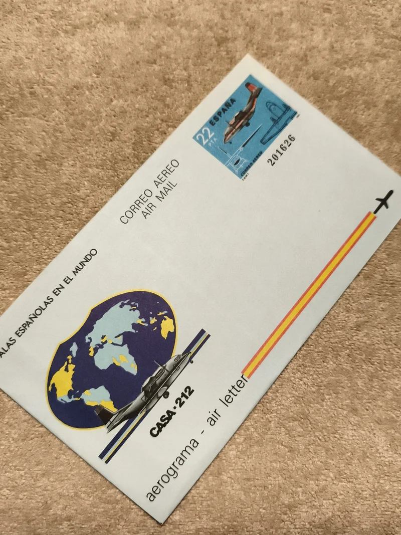 Aerogramme CASA 212 Espagne avion timbre 22 PTA philatélie air mail